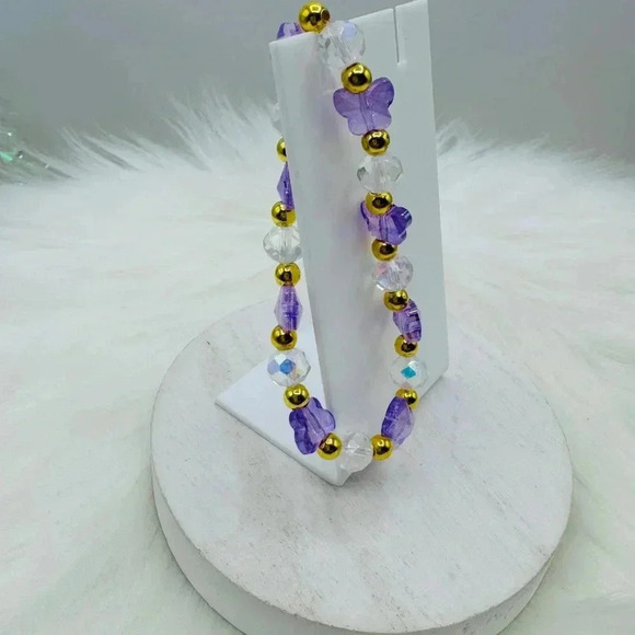 Purple Butterfly Charm Beaded Bracelet - Picture 7 of 7